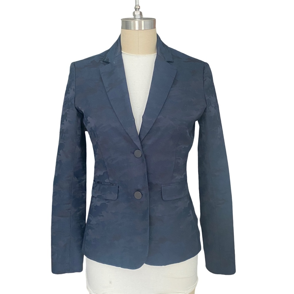 ATM Navy Blue Subtle Camo Print Tailored Blazer Size 2